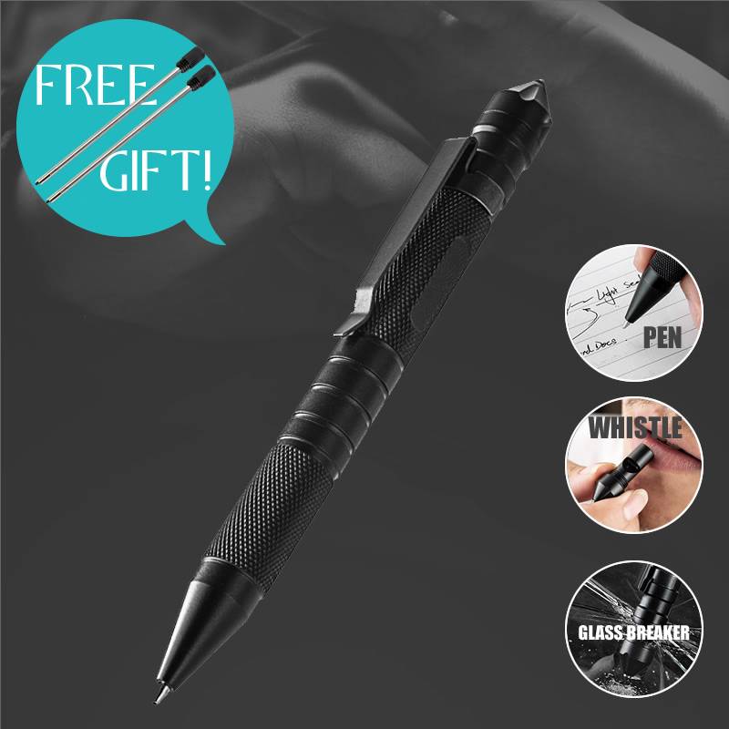 High-Quality 3in1 Tactical Pen Self Defense Emergency Tool Outdoor Fun color: 5 Refills Black|5 Refills Blue|Pen|Pen With Box