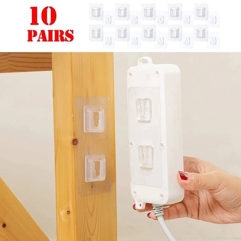 Strong-Adhesive Wall Hooks Hanger Transparent Double-Sided Electrical Equipments & Supplies Home Appliances color: 1 Pair|10 Pairs|5 Pairs