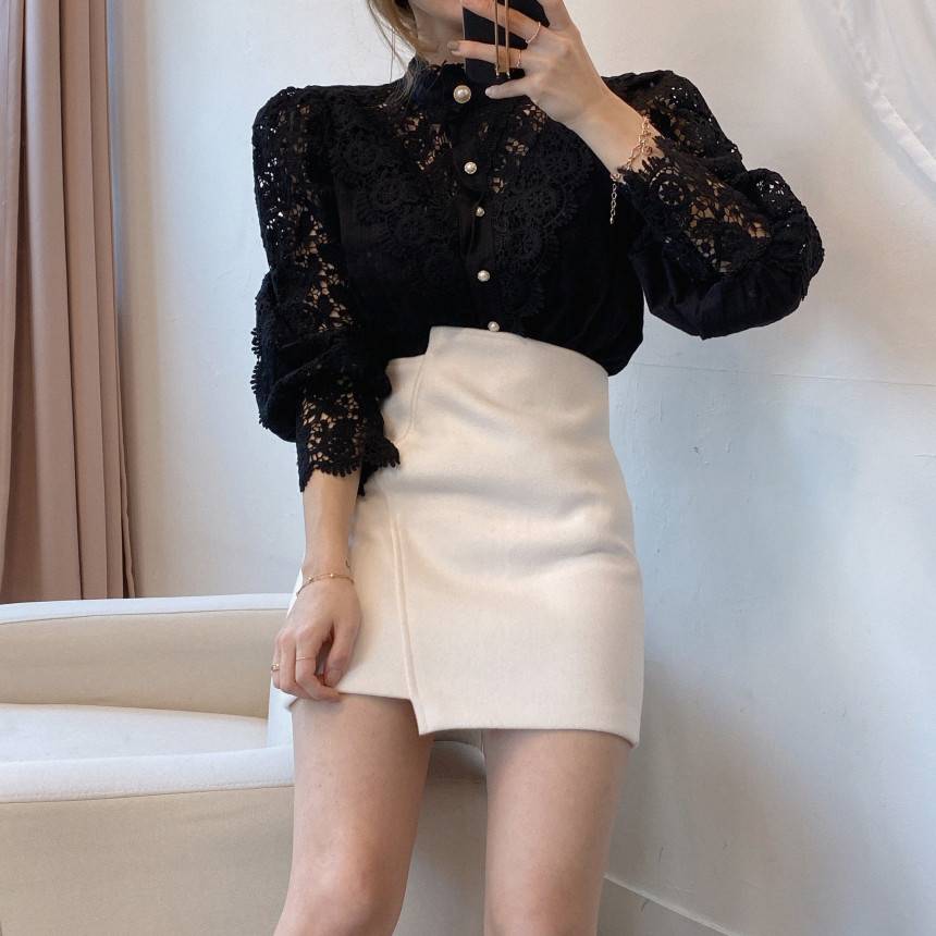 Women's Petal Sleeve Stand Collar Blouse