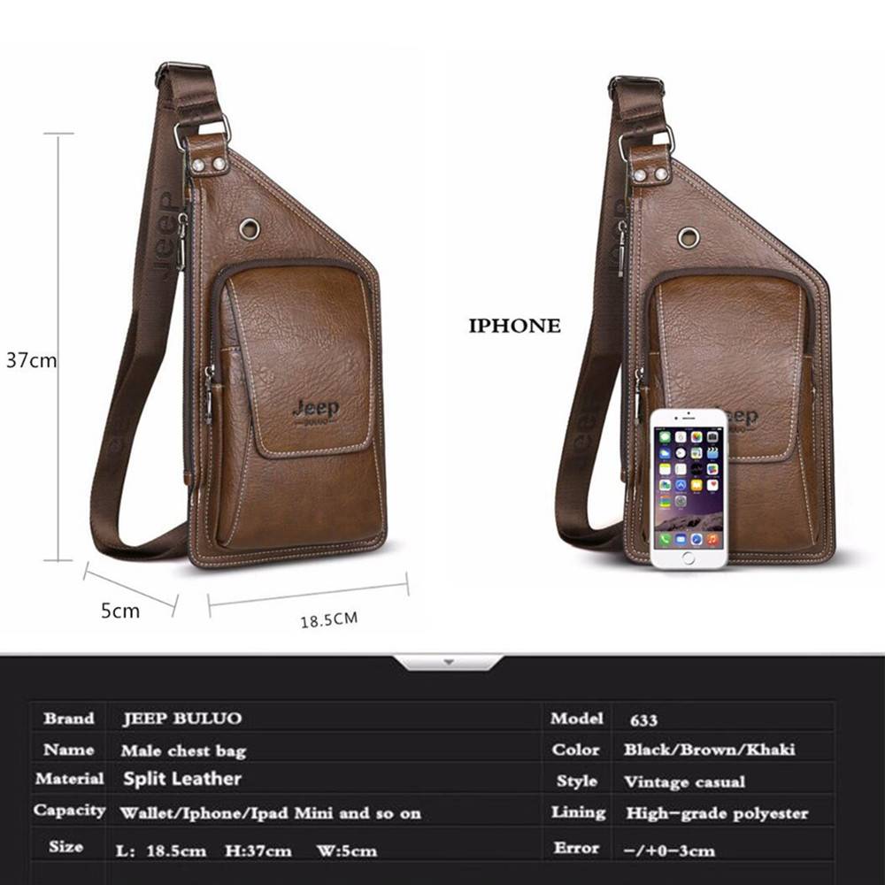 Cross-body Leather Chest Bag for Young Men Men's Fashion New Arrivals color: 633 Black|633-8068 Black|633-W002 Black