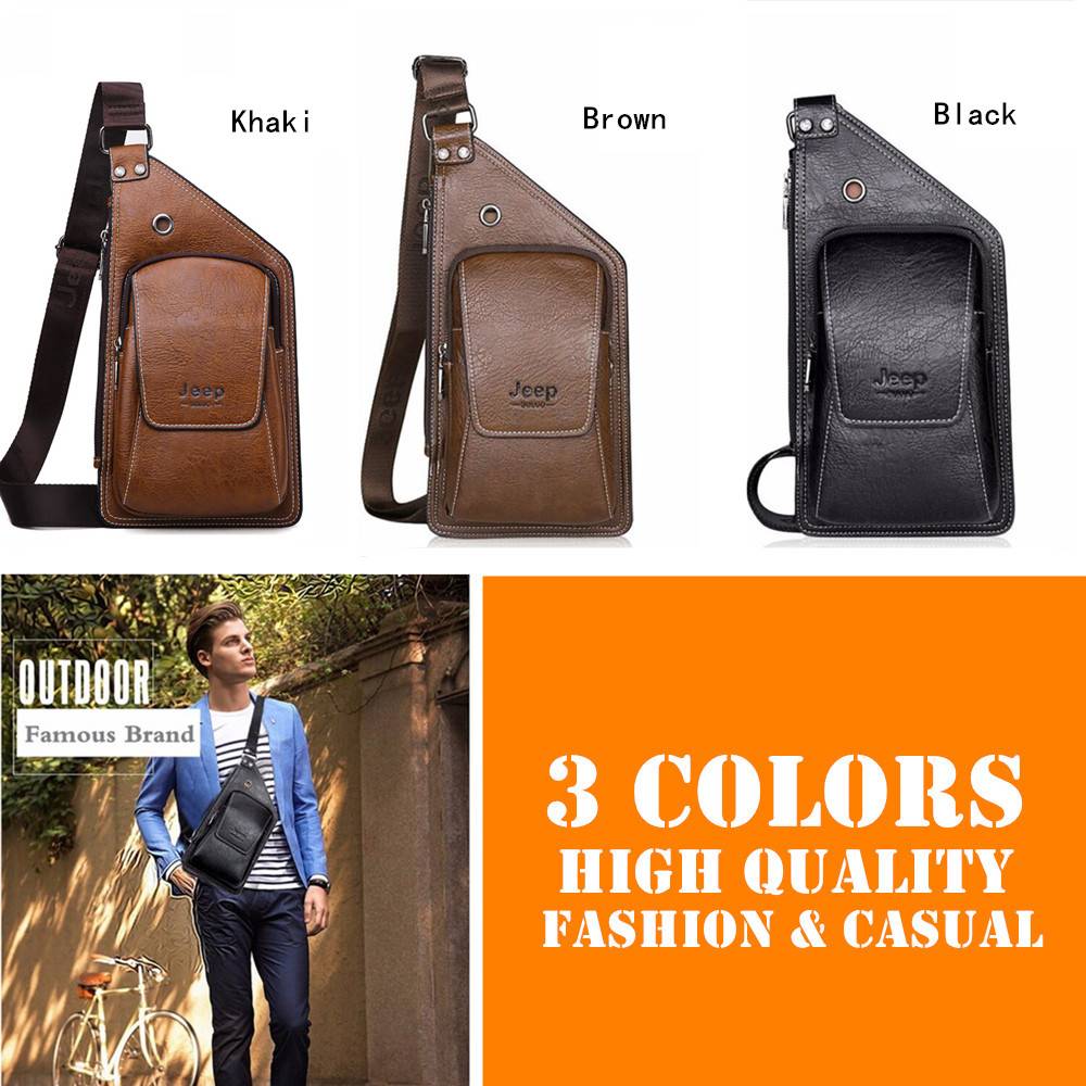 Cross-body Leather Chest Bag for Young Men Men's Fashion New Arrivals color: 633 Black|633-8068 Black|633-W002 Black