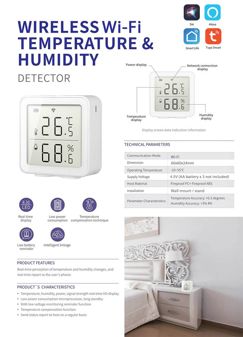 Home Temperature & Humidity Sensor wifi with LED Screen