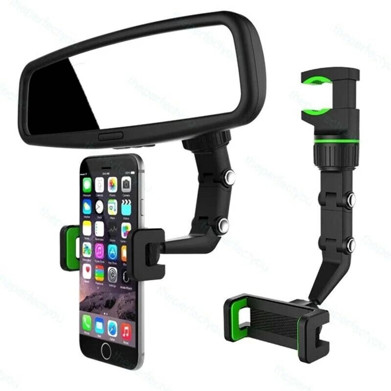 360° Universal Car Rearview Mirror Phone Holder Secur - Full display