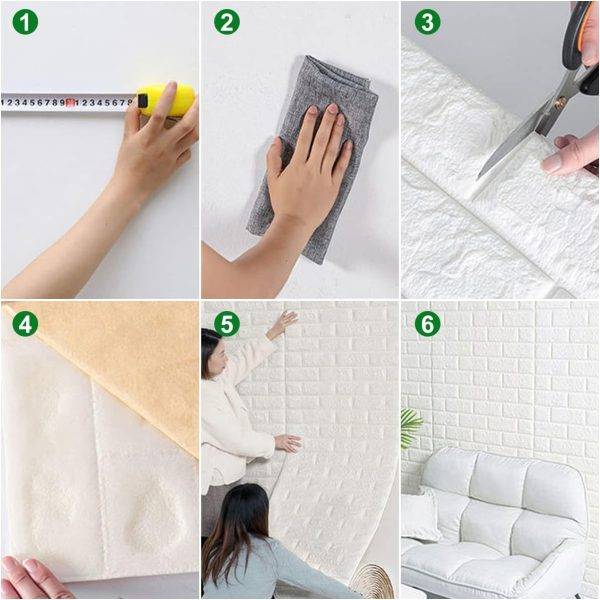 3D White Brick Wall Stickers Self-Adhesive 77x70cm - Full display