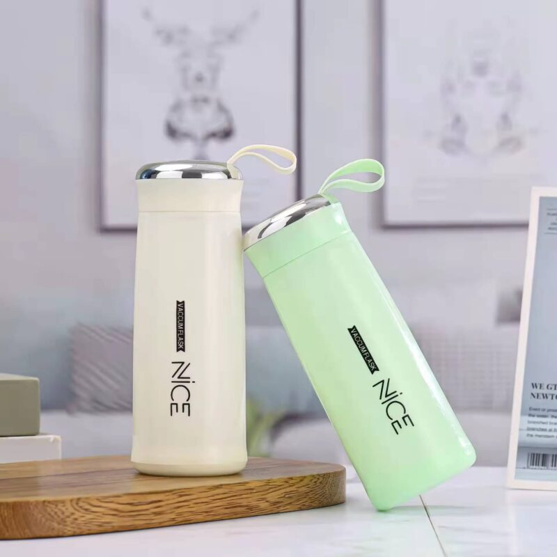 400ml Mini Flask Glass Water Bottle Insulated - Display on table