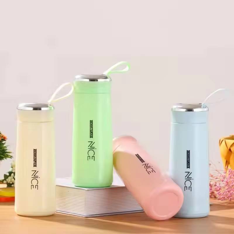 400ml Mini Flask Glass Water Bottle Insulated - Four colors display