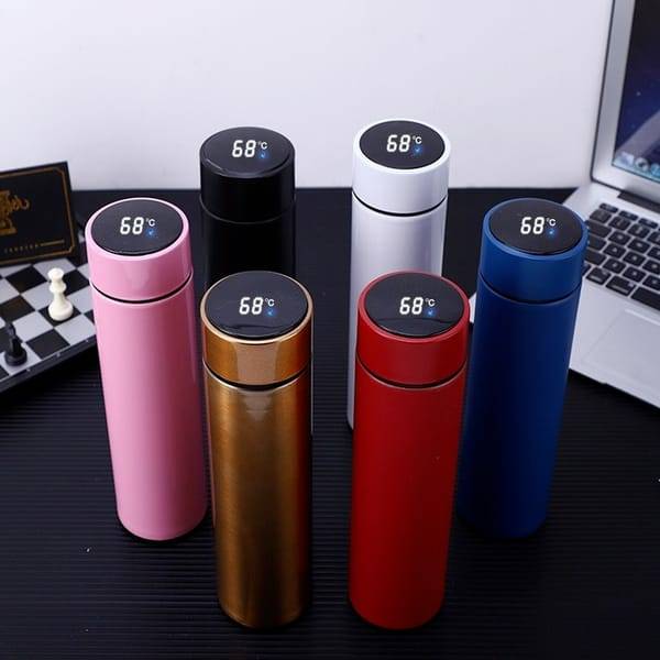 500 ML Thermos Water Bottle LED Display Blue Black - Multi colors