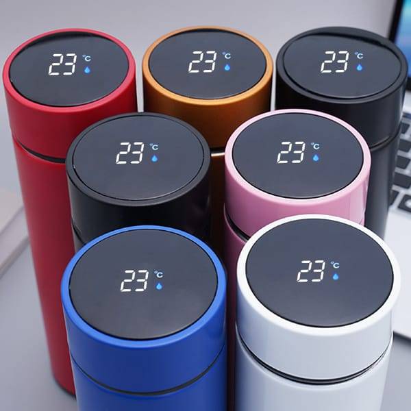 500 ML Thermos Water Bottle LED Display Blue Black - Panel display