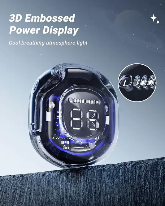 Air 39 Transparent Bluetooth Earbuds Bass ENC 5.3 Air 39 Transparent Bluetooth Earbuds Bass ENC 5.3 - Power display pannel