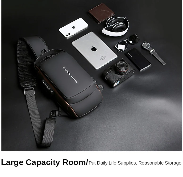 Anti-Theft USB Charging Crossbody Bag Black 5L Secure Anti-Theft USB Charging Crossbody Bag Black 5L Secure - Large capacity room