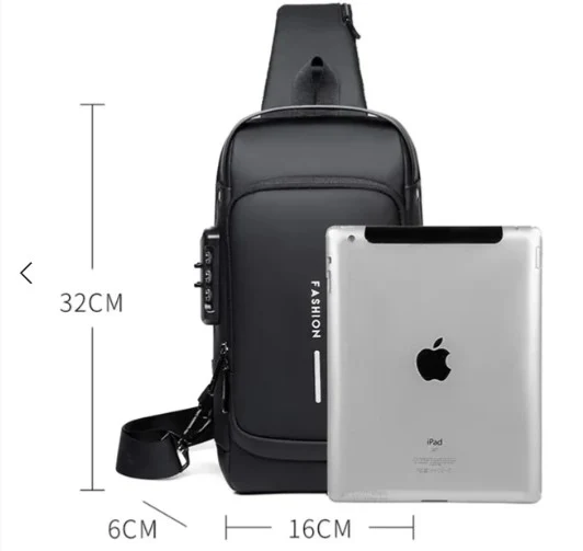 Anti-Theft USB Charging Crossbody Bag Black 5L Secure Anti-Theft USB Charging Crossbody Bag Black 5L Secure - Main full view with size