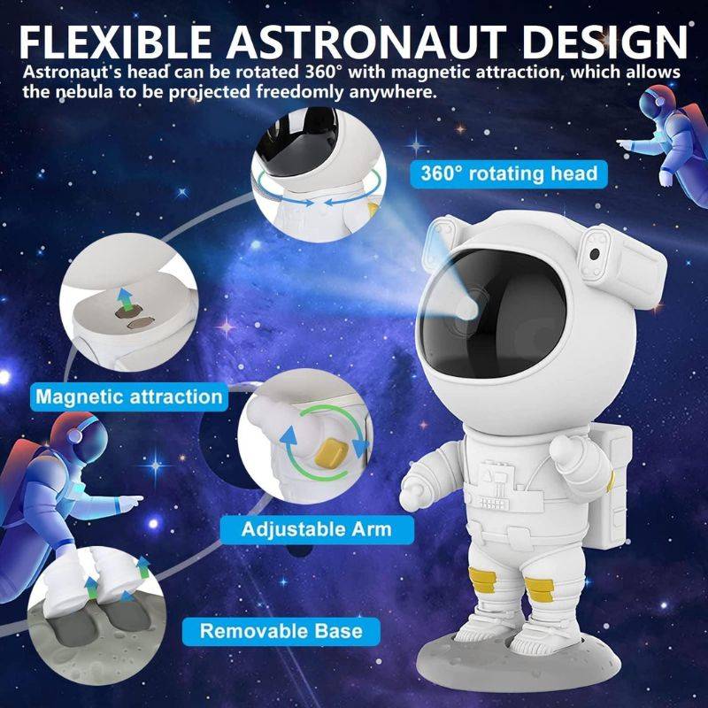 Astronaut Star Projector Night Light Nebula Remote - Flexible astronaut design