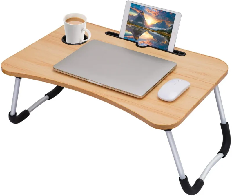 Beige Foldable Laptop Table with Cup Slot 2025 - Main full view