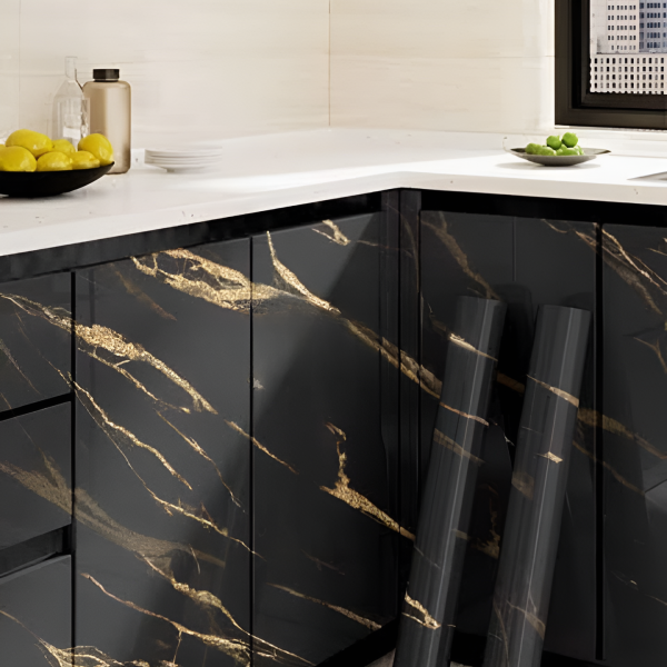 Black Gold Marble Sheet Sticker 2025 - Sticker display on cabinets