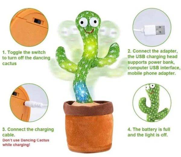 Dancing Cactus Toy Rechargeable Singing Kids - How to use