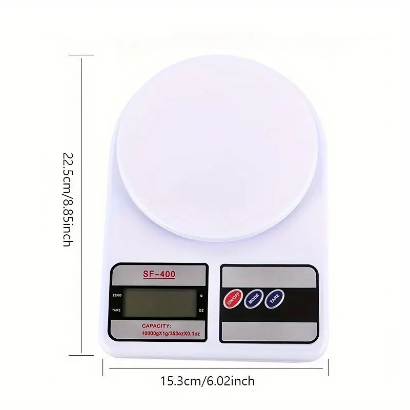Digital scale showing size reference with measuring cup