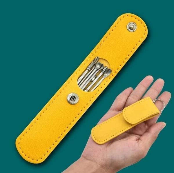 6-Piece Ear Wax Cleaning Kit Portable Spiral Scoop Tools Flat lay view of ear wax cleaning tools