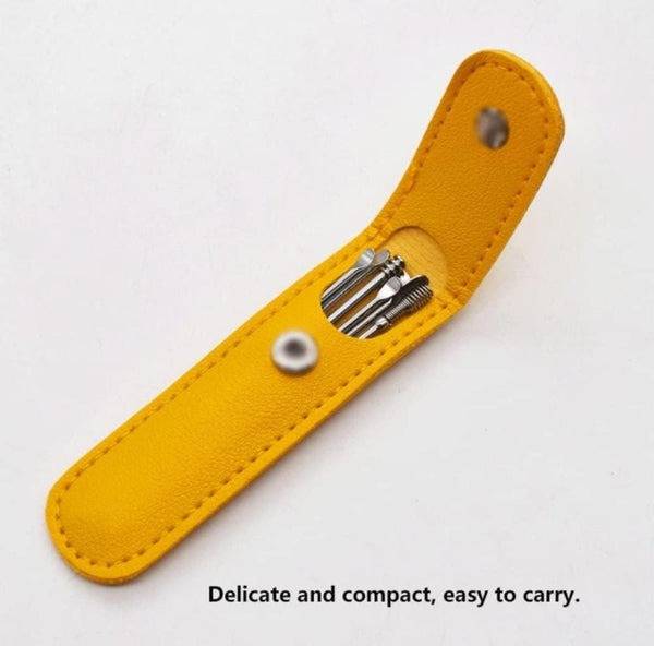 6-Piece Ear Wax Cleaning Kit Portable Spiral Scoop Tools Ear Wax Kit with leather pouch included