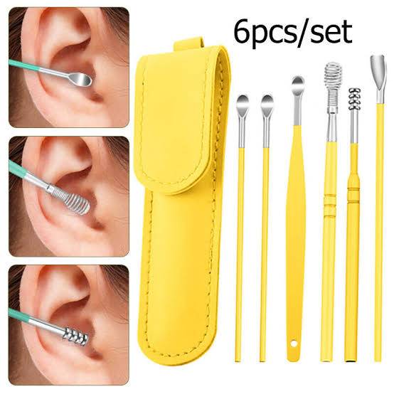 6-Piece Ear Wax Cleaning Kit Portable Spiral Scoop Tools Ear Wax Cleaning Kit shown in packaging box
