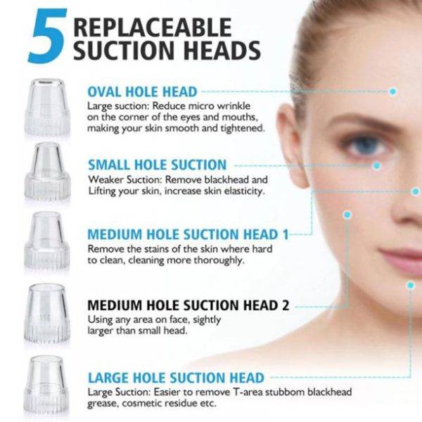 Electric Blackhead Suction Remover Pore Cleaner 2025 - 5 replaceable suction heads