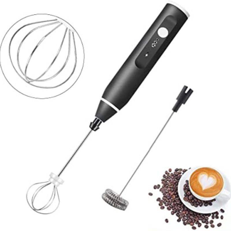 Electric Coffee Frother Egg Beater USB 3-Speed - Balloon and milk whisk heads