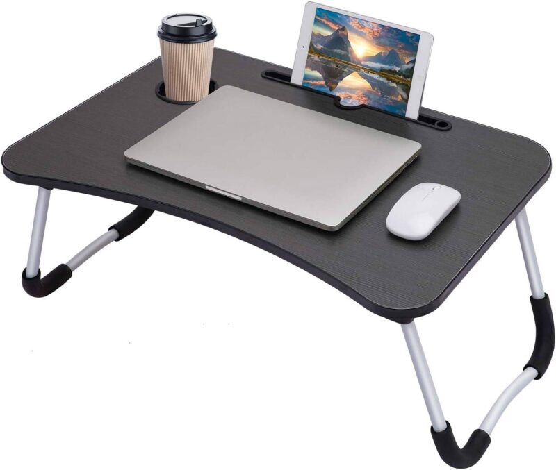 Foldable Black Laptop Table with Tablet Groove - Full display