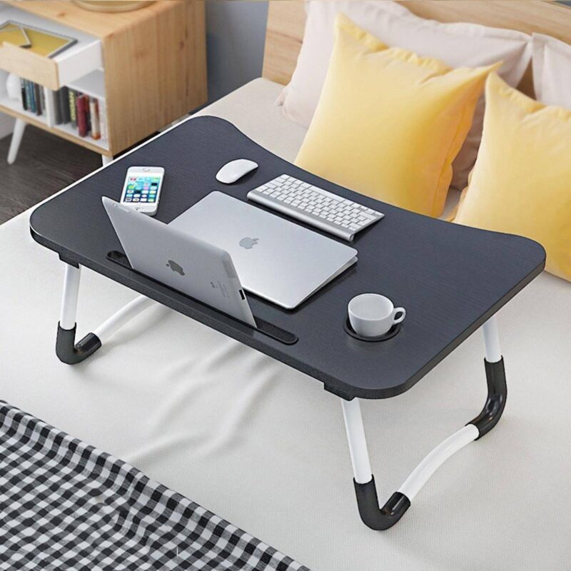 Foldable Black Laptop Table with Tablet Groove - Main full view