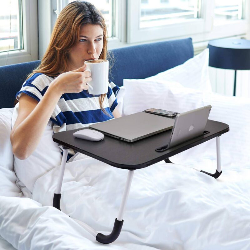 Foldable Black Laptop Table with Tablet Groove - Using display