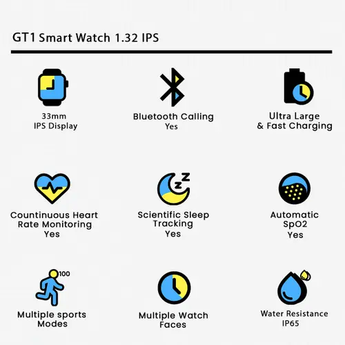GT1 Bluetooth Calling Smartwatch Touch Display IP67 - Functions