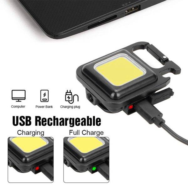 Keychain LED Flashlight 500 Lumens Mini COB Rechargeable - Easy to charge
