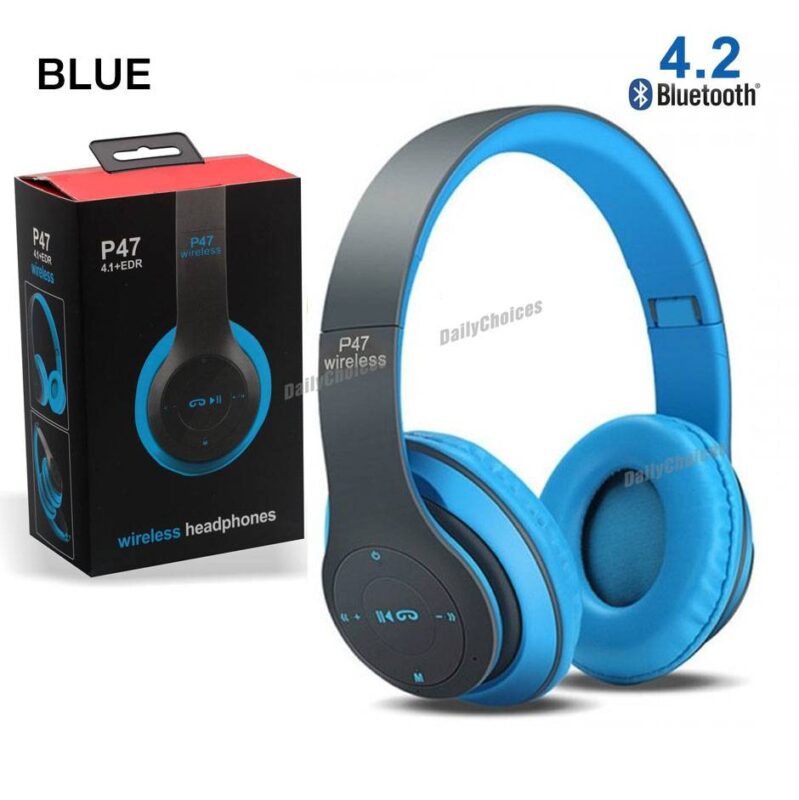 P47 Wireless Headphones Bluetooth Foldable Headset with Mic P47 Wireless Headphones Bluetooth Foldable Headset with Mic - Blue color with box