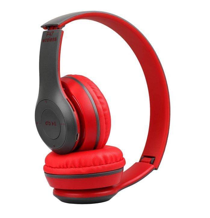 P47 Wireless Headphones Bluetooth Foldable Headset with Mic P47 Wireless Headphones Bluetooth Foldable Headset with Mic - Red color display
