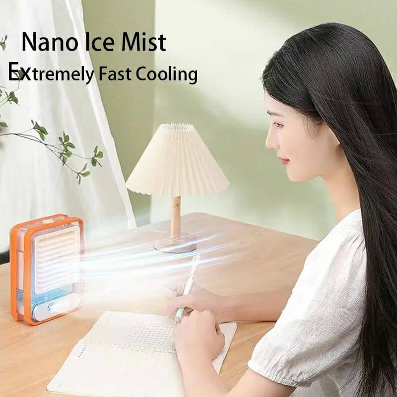 Portable USB Air Cooler Fan 3-Speed, Mist Spray, Rechargeable Portable USB Air Cooler: 3-Speed Mist Spray Fan - Main view