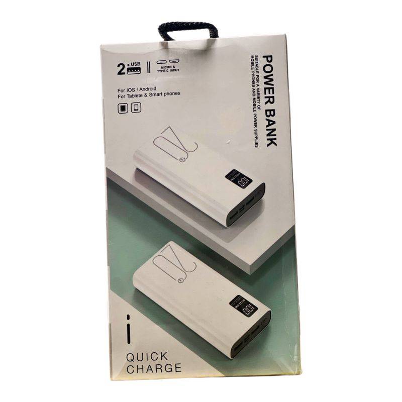 Power Bank Fast Charging: 20000mAh Dual USB - Full display with box