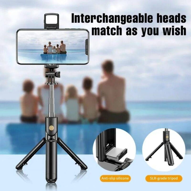 R1s Bluetooth Selfie Stick Tripod Remote LED Light Black - Features