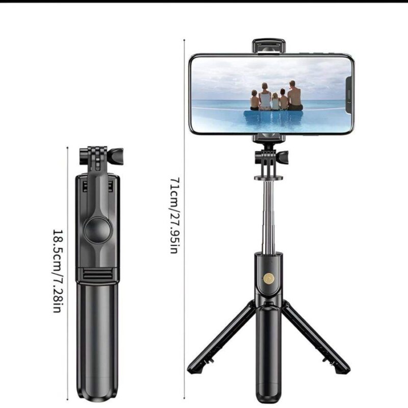R1s Bluetooth Selfie Stick Tripod Remote LED Light Black - Size guide