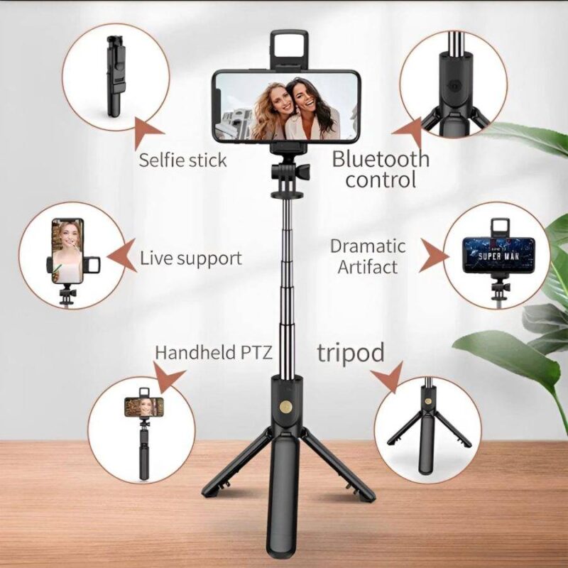 R1s Bluetooth Selfie Stick Tripod Remote LED Light Black - How to use