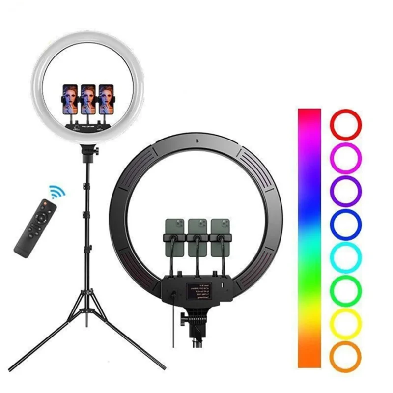 RGB LED Ring Light MJ-33 Studio Photography 33cm RGB LED Ring Light MJ-33 Studio Photography 33cm - Using with three mobiles