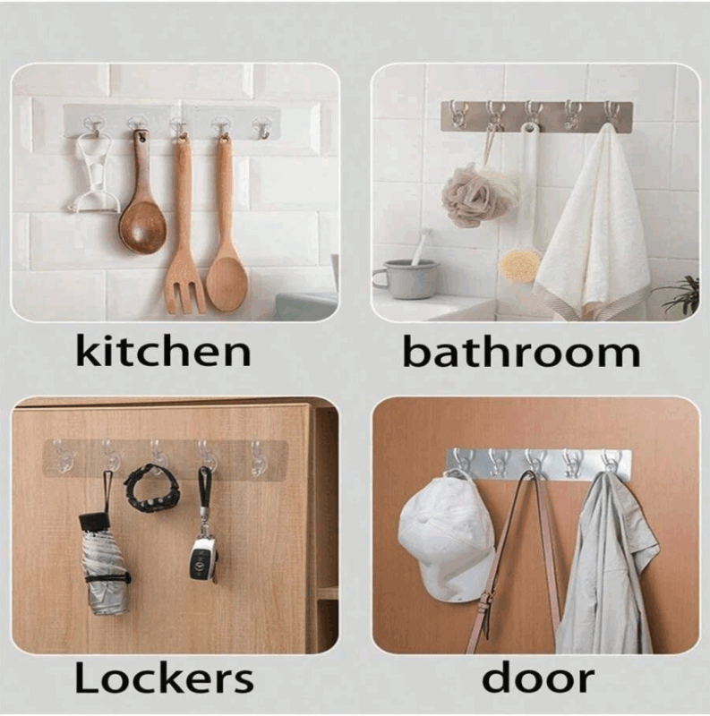Self-Adhesive Waterproof Wall Hooks: 6-in-1 Heavy-Duty - Display in kitchen, bathroom, lockers, door