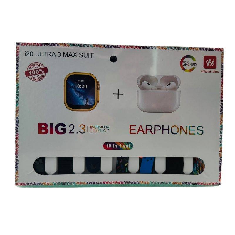 Smartwatch Earbuds Combo Set: i20 Ultra Max 10-in-1 - Box view