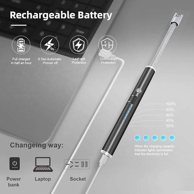 Side view of USB rechargeable arc lighter showing charging port