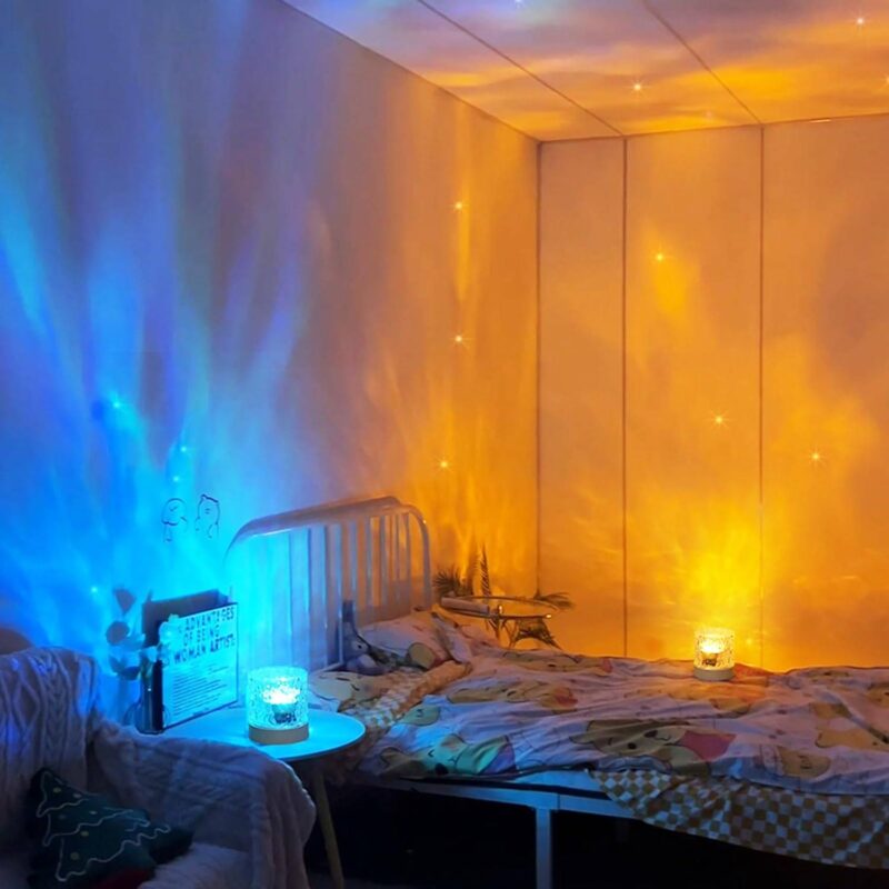 Water Ripple Night Light 16-Color Rotating Lamp - Double light display in room