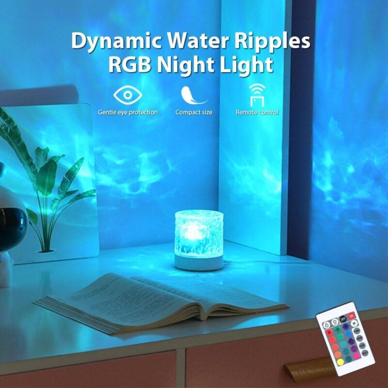 Water Ripple Night Light 16-Color Rotating Lamp - Dynamic water ripples light