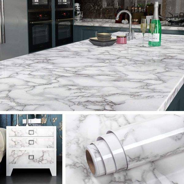 White Grey Marble Sheet Sticker 2025 White Grey Marble Sheet Sticker 2025 - Marble sticker on kitchen counter