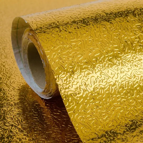 Kitchen Wallpaper Sticker Foil: Golden Peel & Stick 60x200cm - A roll of gold foil with a metallic texture