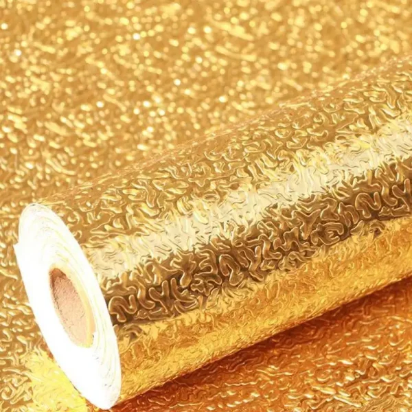 Kitchen Wallpaper Sticker Foil: Golden Peel & Stick 60x200cm - Golden glitter foil paper roll