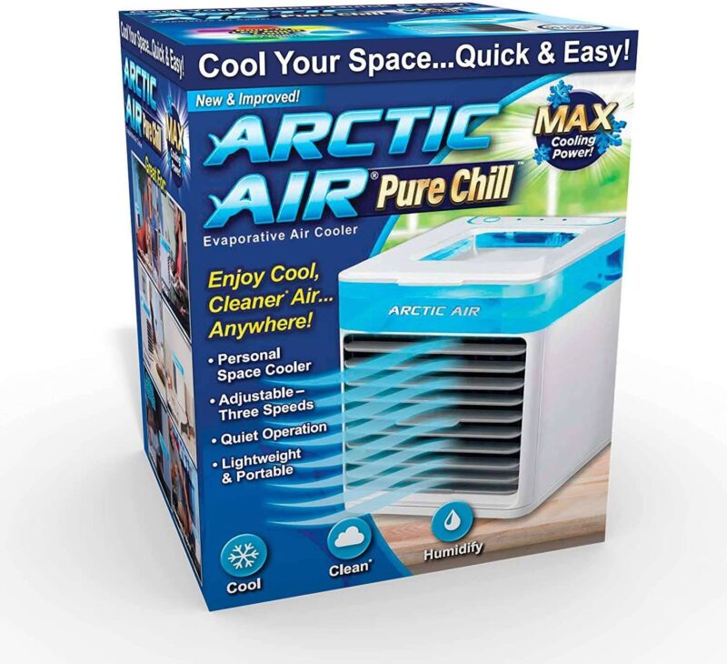 Portable Air Cooler Arctic: 3-in-1 USB Cooler with LED - Packing box. cool your space quick and easy