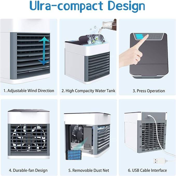 Portable Air Cooler Arctic: 3-in-1 USB Cooler with LED - Ultra compact design with direction of use