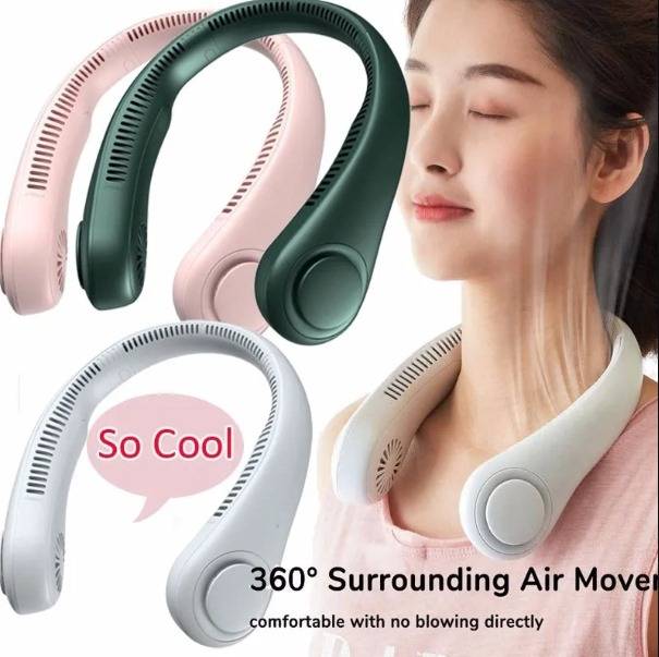 Portable Neck Fan Bladeless: Hands-Free Cooling Fan - Wearing a neck fan around the neck