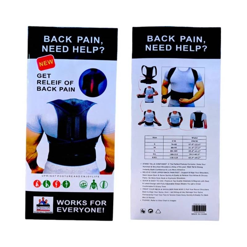 Front and back of Back Pain Relief Posture Corrector packaging
